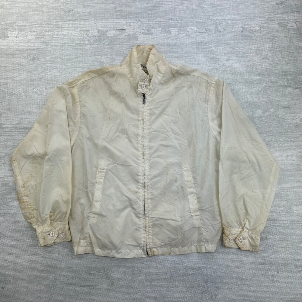 Vintage 50s 60s Mr. Bill Chin Strap Jacket Size 42 White Full Zip Workwear